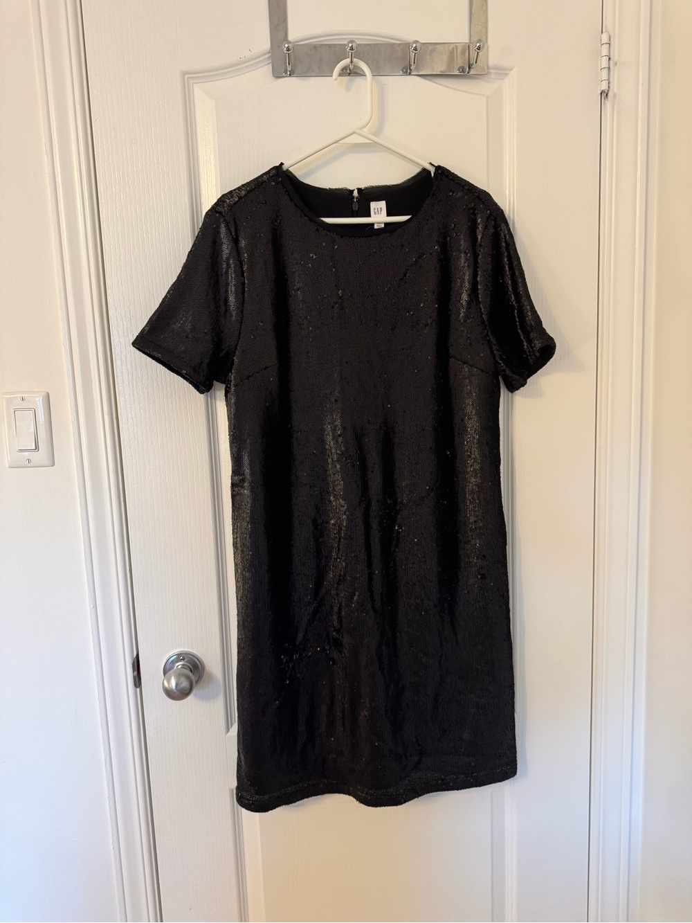 GAP Black Short-Sleeve Sequin Shift Dress